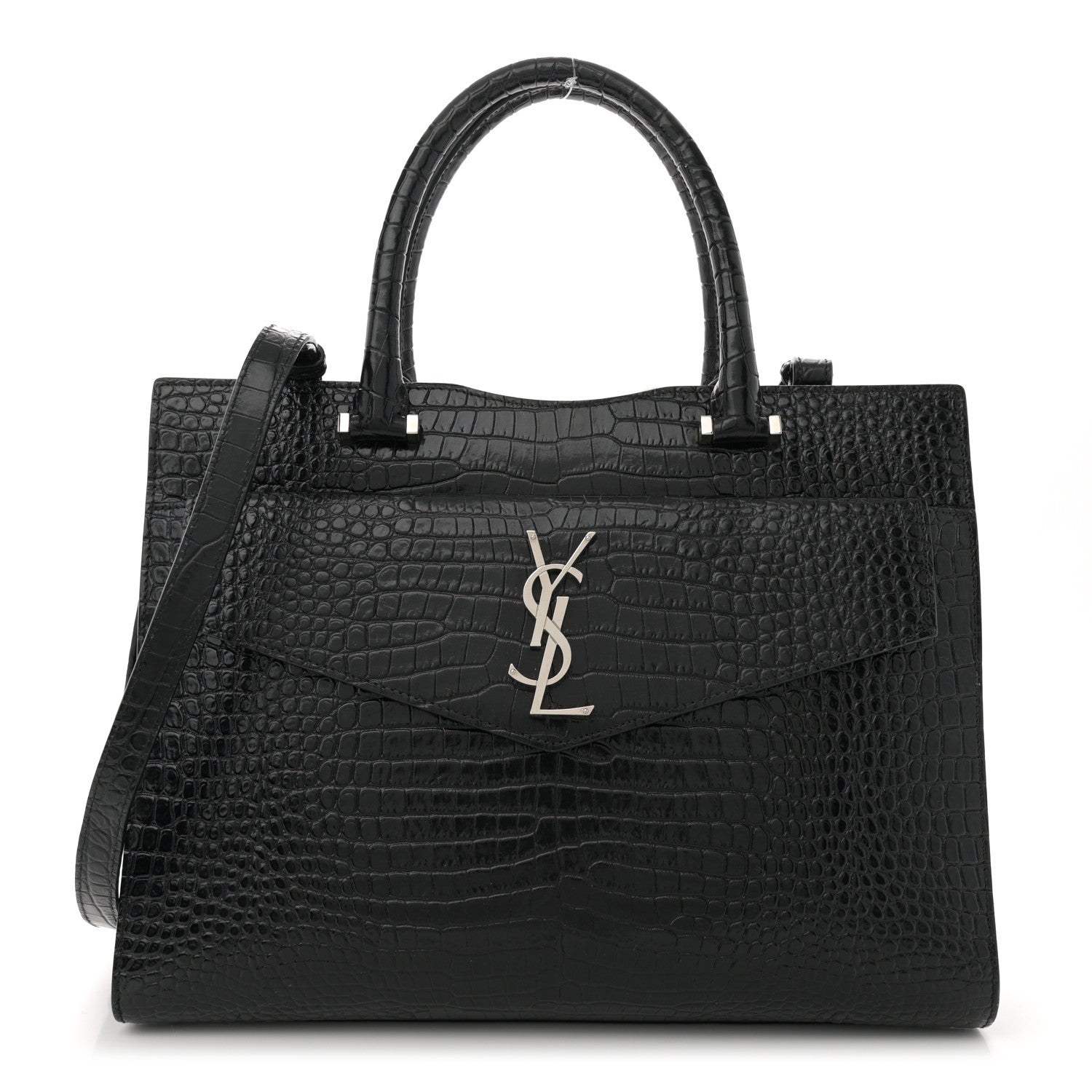 Saint Laurent Croc Calfskin Embossed Medium Uptown Tote Black 1 of 11