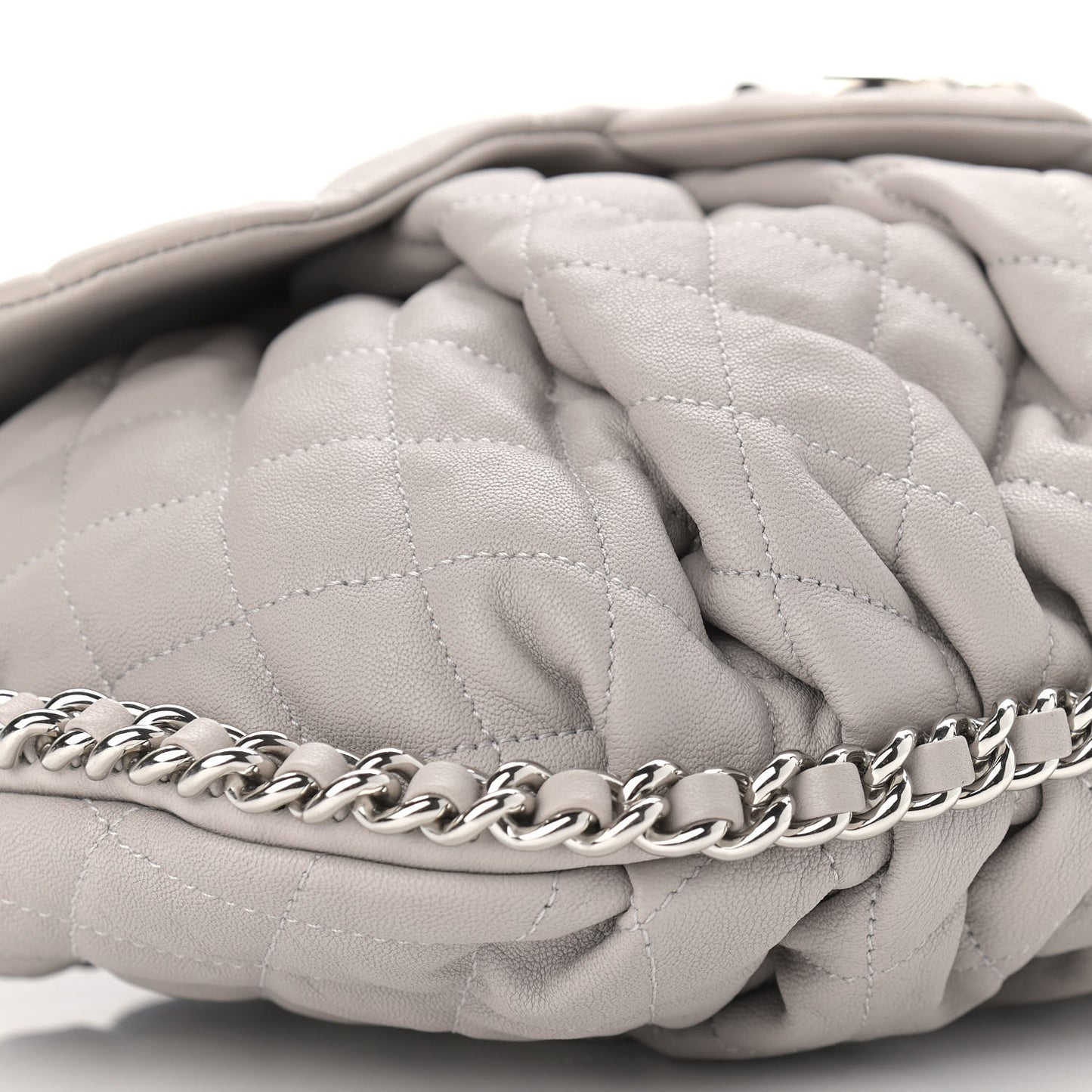 Washed Lambskin Quilted Large Chain Around Flap Grey