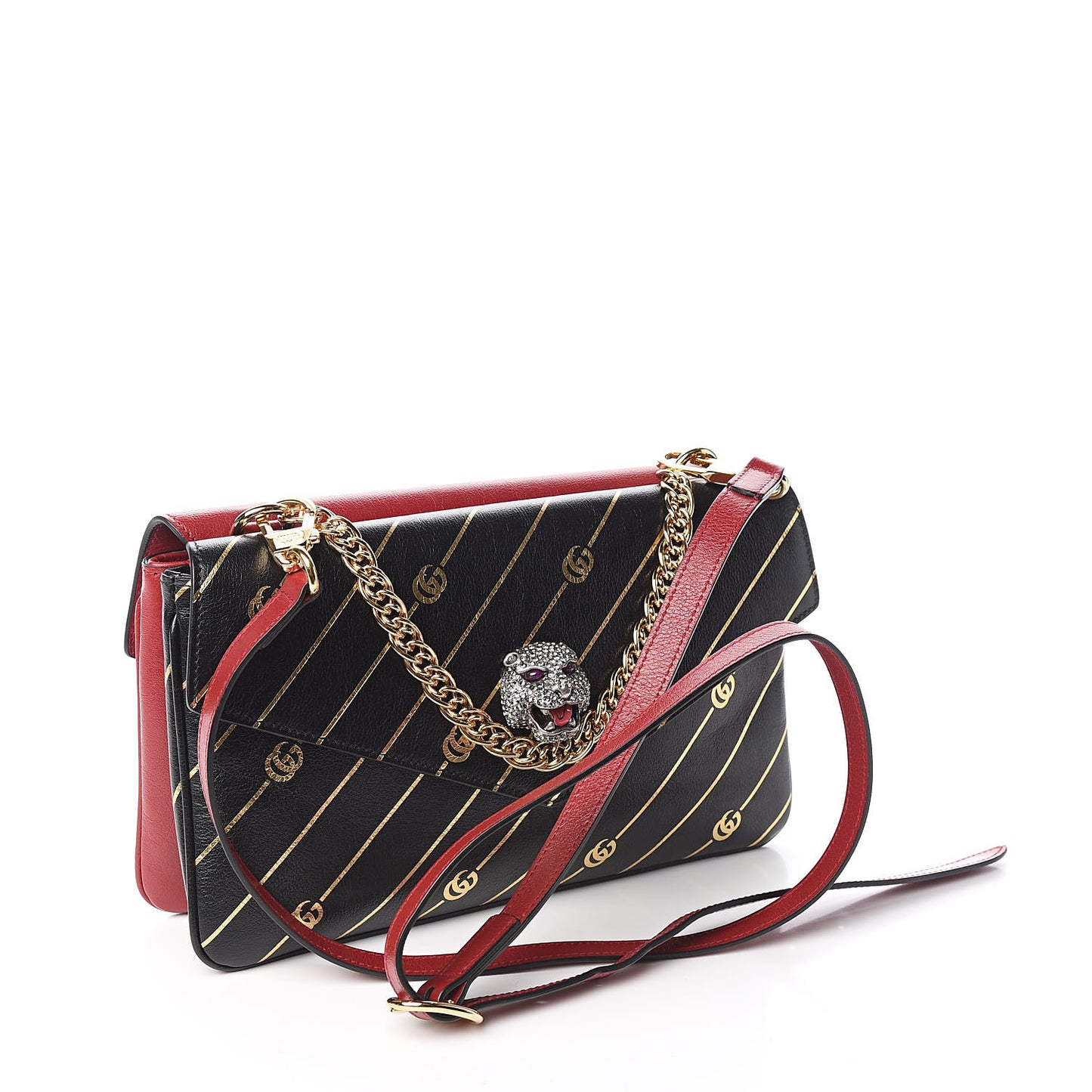 Calfskin Diagonal GG Medium Thiara Double Envelope Shoulder Bag Black Red