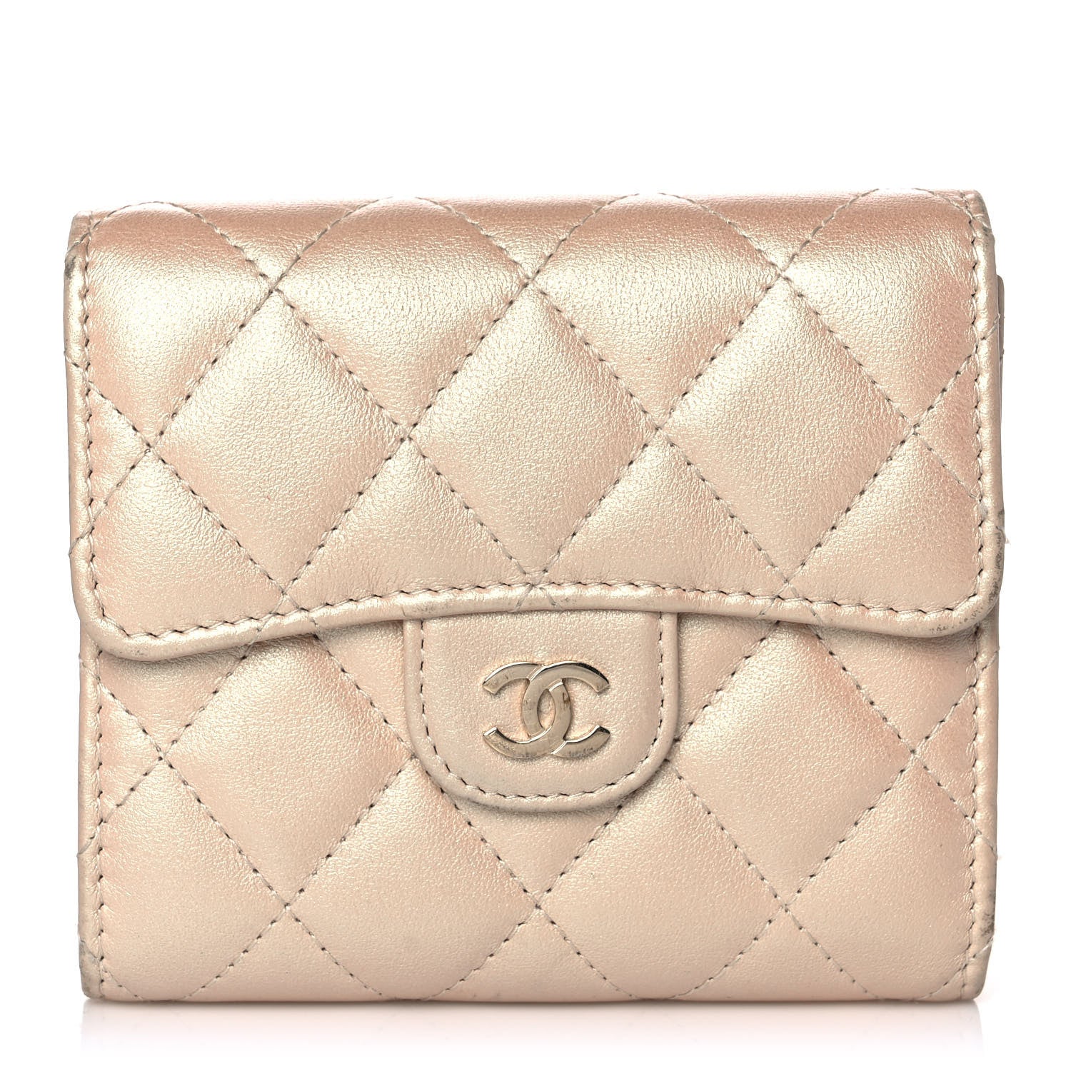 Chanel Iridescent Calfskin Quilted Compact Flap Wallet Beige 1 of 11