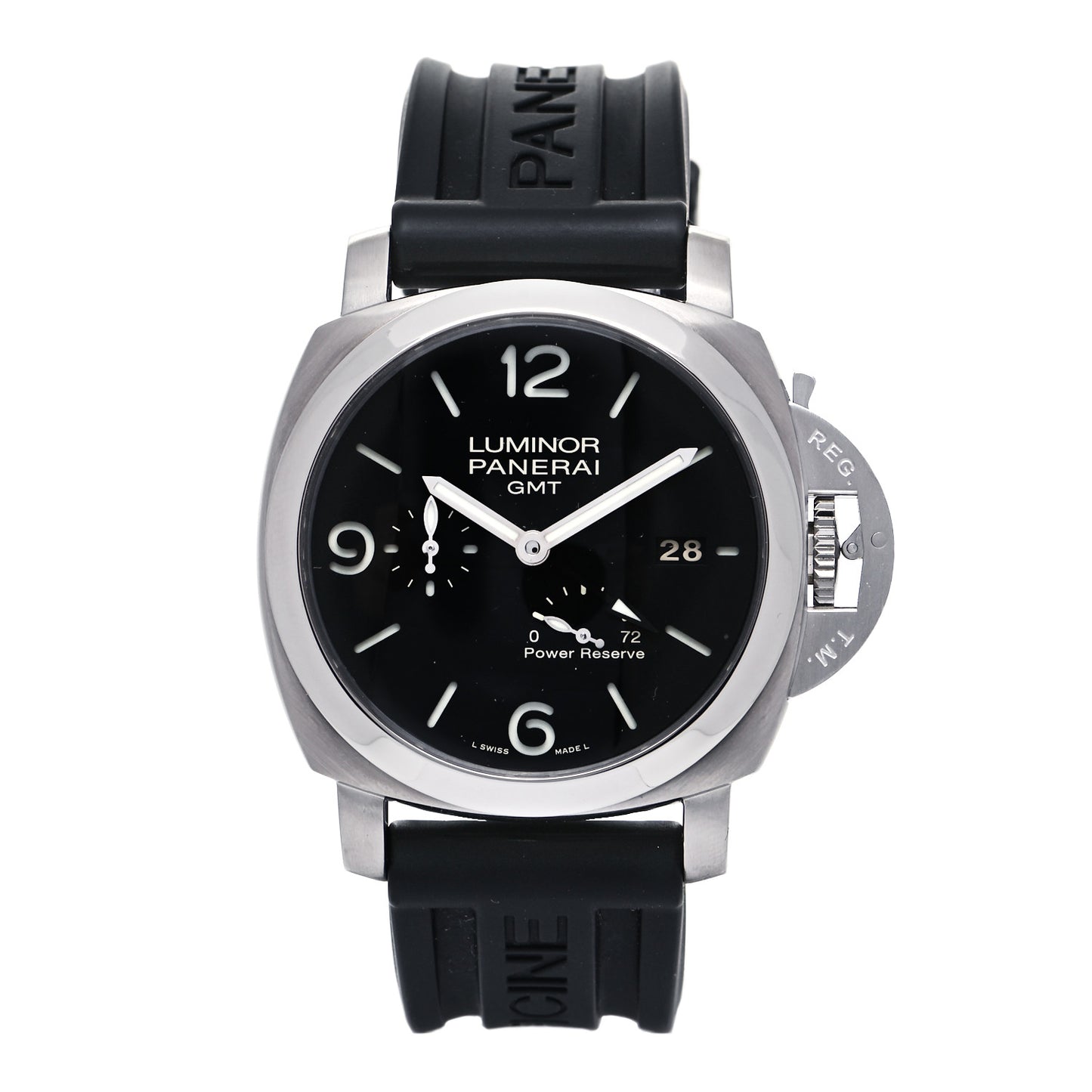 Stainless Steel Rubber 44mm Luminor 1950 3 Day Power Reserve GMT Automatic Watch Black PAM00321