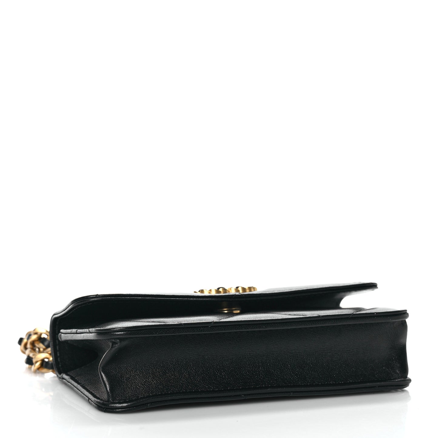 Lambskin Quilted Chanel 19 Flap Phone Holder With Chain Black