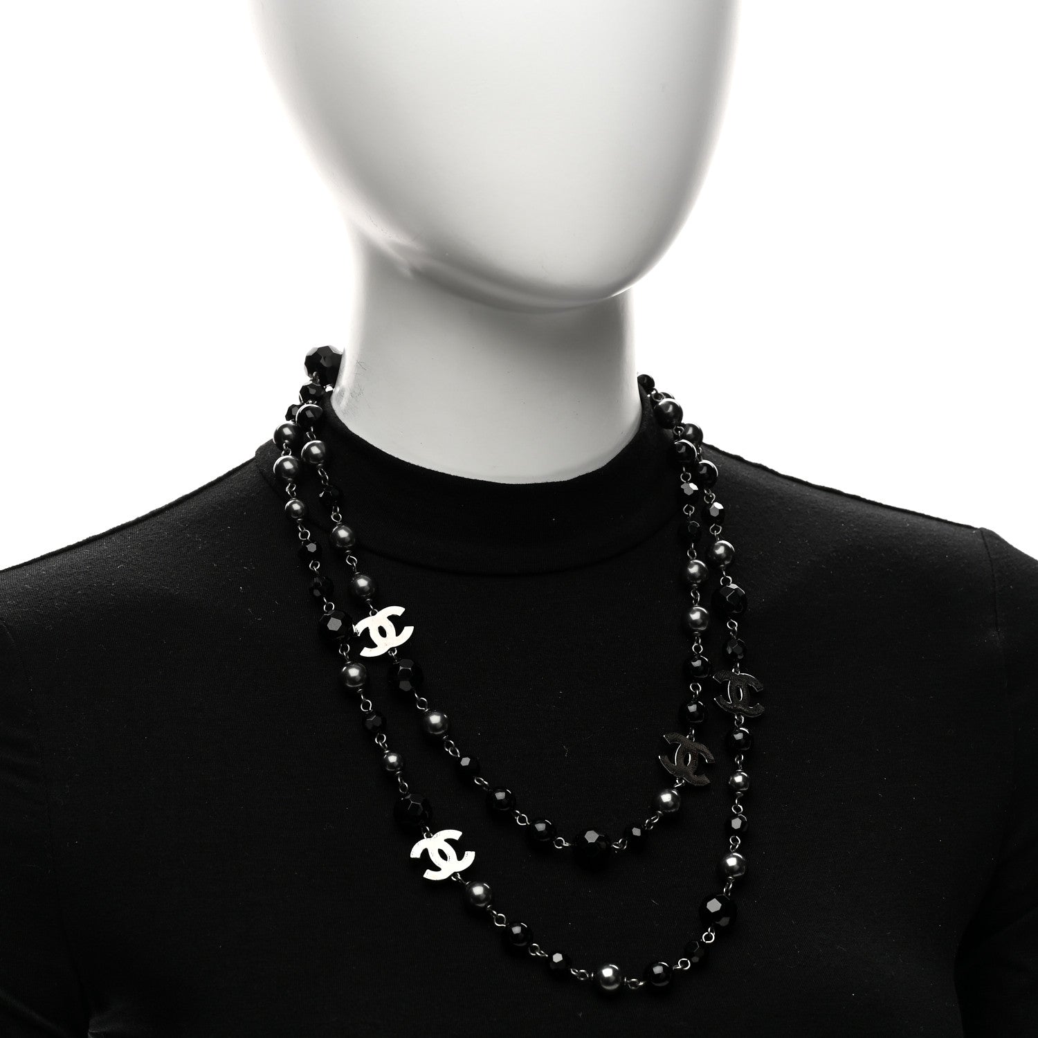 Chanel Ruthenium Pearl Beaded CC Long Necklace Black 2 of 5