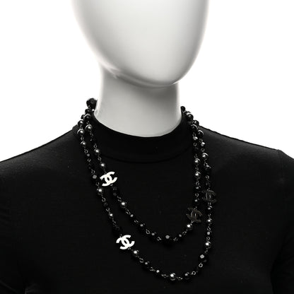 Chanel Ruthenium Pearl Beaded CC Long Necklace Black 2 of 5