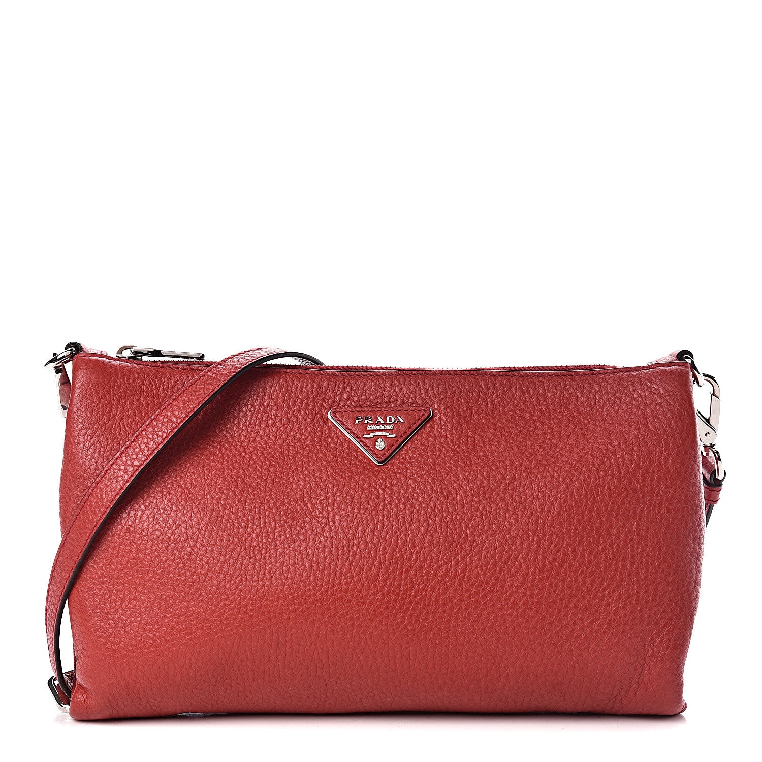 Prada Vitello Daino Zippered Shoulder Bag Rosso 1 of 10