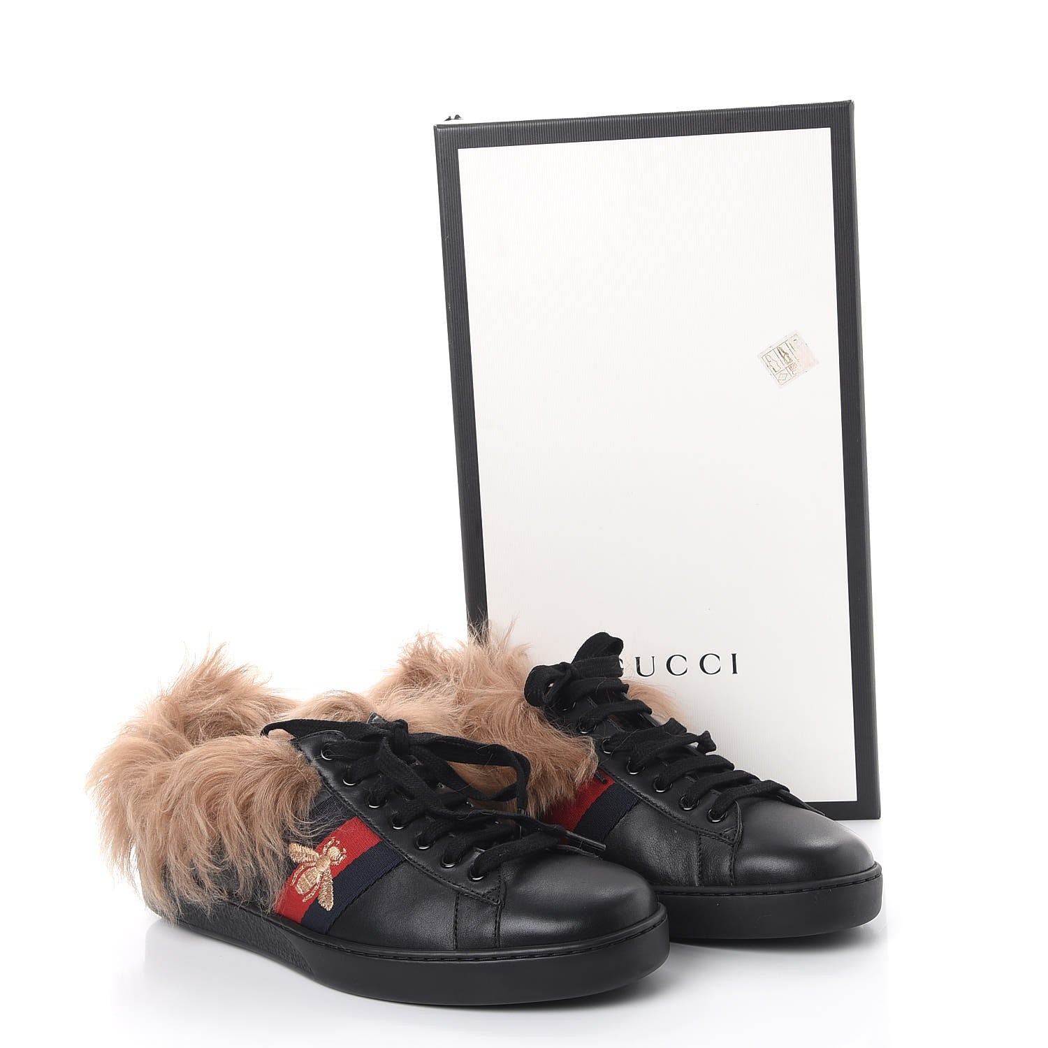 Gucci Calfskin Wool Web Bee Embroidered Mens Ace Sneakers 8.5 Black 9 of 9