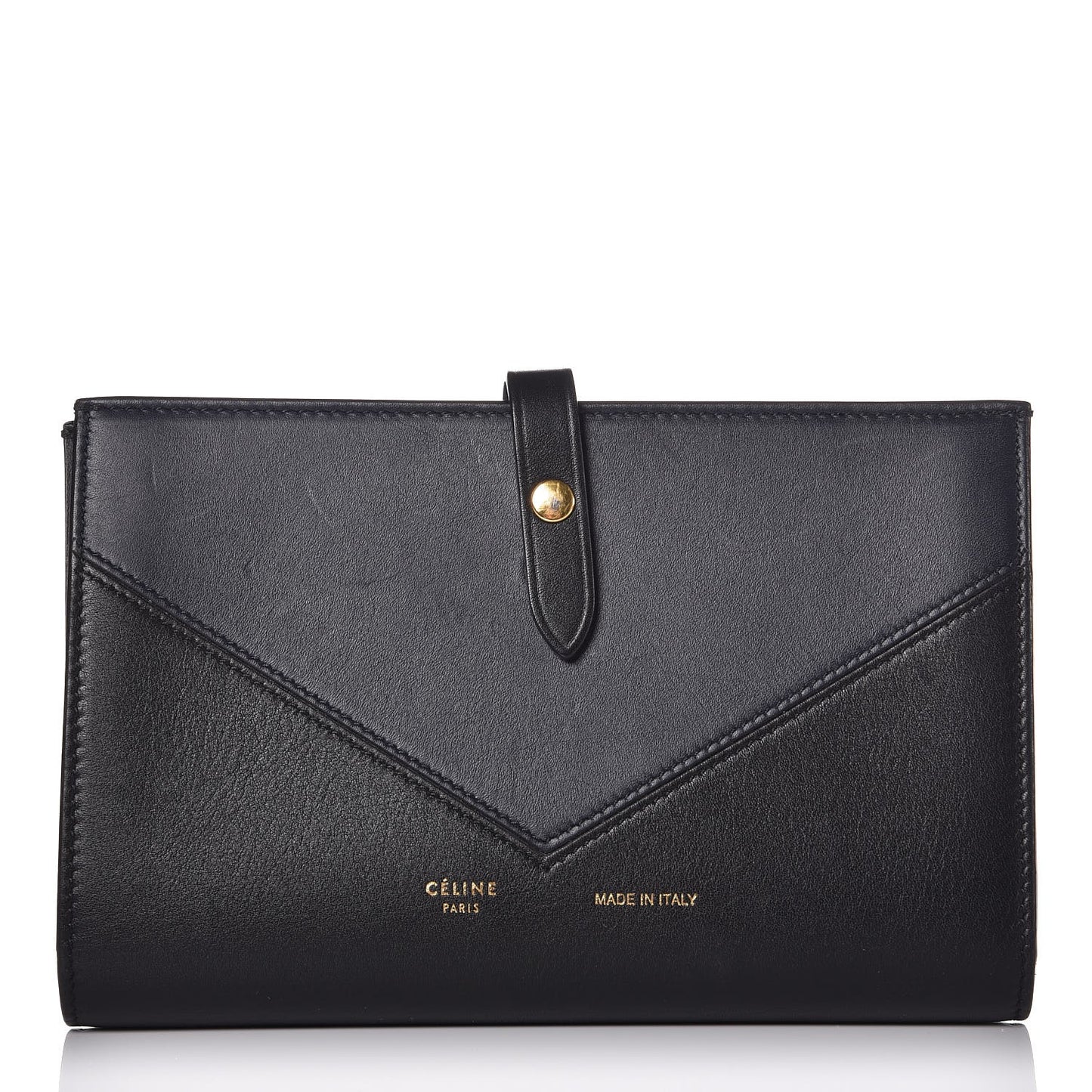 Shiny Smooth Calfskin Large Multifunction V Shape Wallet Navy Black