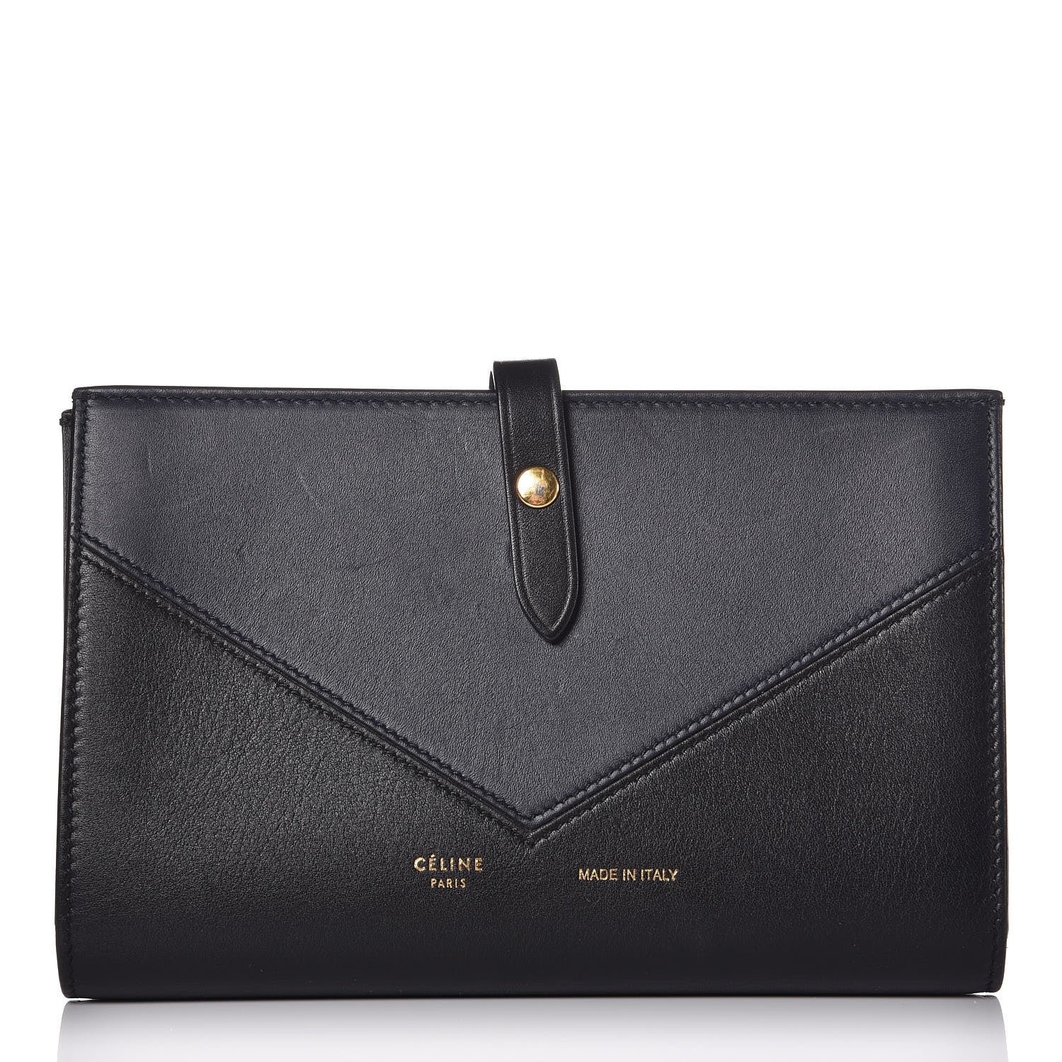 Celine Shiny Smooth Calfskin Large Multifunction V Shape Wallet Navy Black 1 of 9