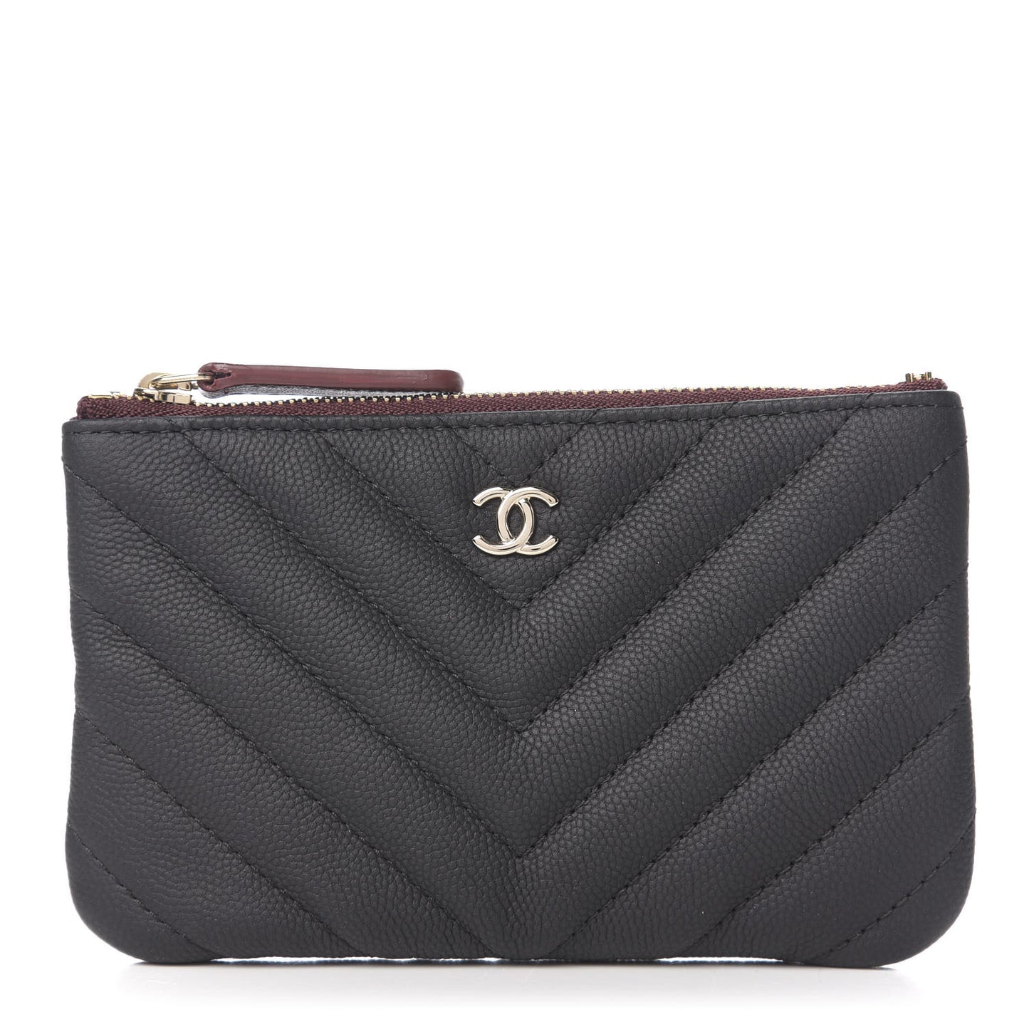 Caviar Chevron Quilted Small Cosmetic Case Black