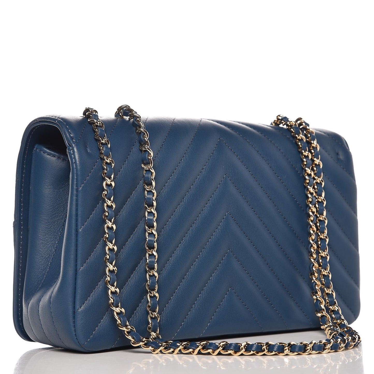 Calfskin Chevron Quilted Small Statement Flap Blue