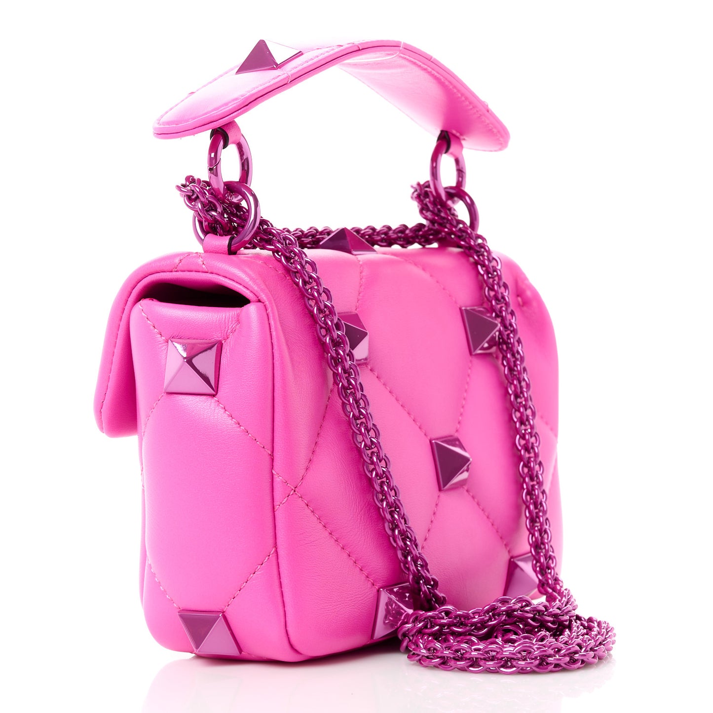 Nappa Lacquer Monochrome Small Roman Stud Shoulder Bag Pink PP