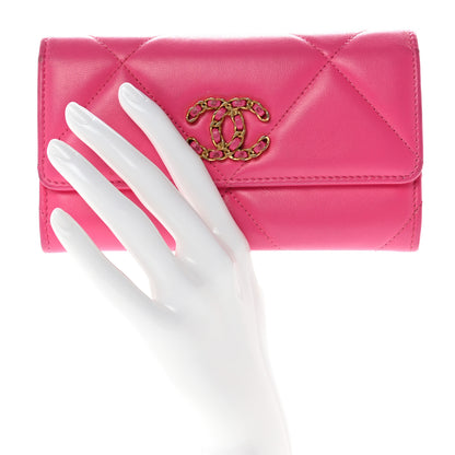 Chanel Shiny Goatskin Quilted Chanel 19 Flap Wallet Dark Pink 2 of 10
