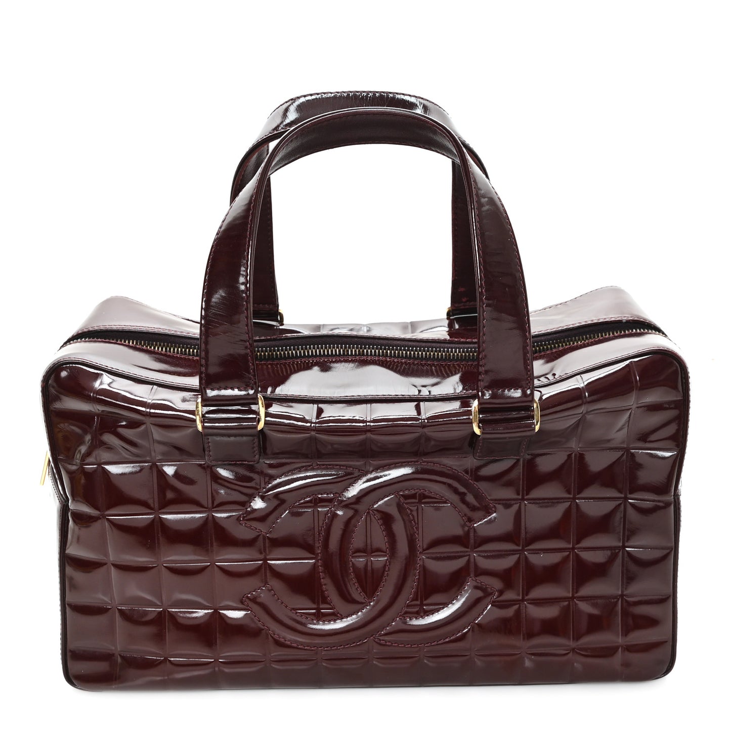 Patent Quilted Chocolate Bar Bowler Burgundy
