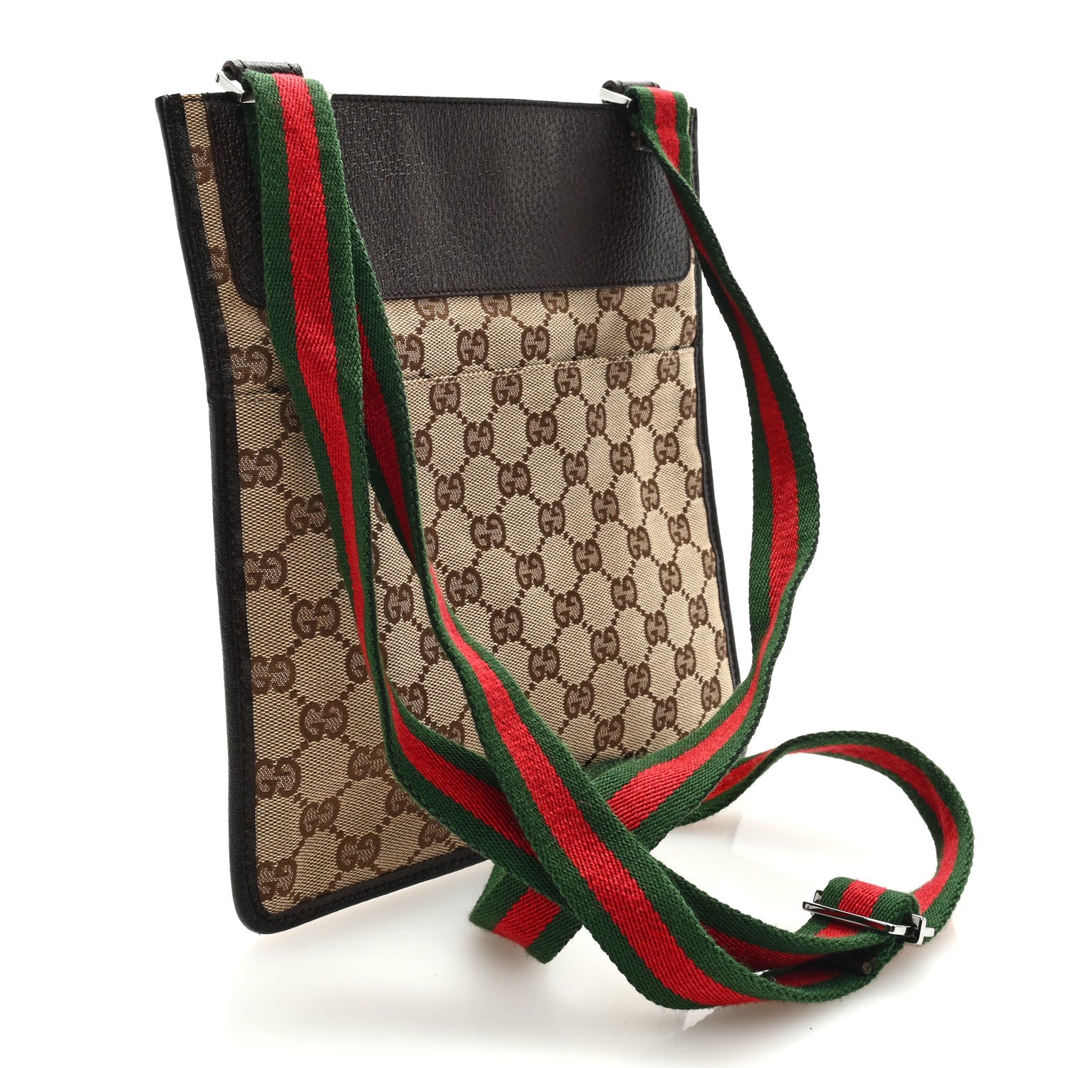 Gucci GG Monogram Web Messenger Crossbody Bag Dark Brown 2 of 8