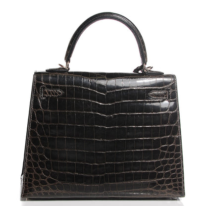 Hermes Shiny Niloticus Crocodile Kelly Sellier 25 Graphite 5 of 27