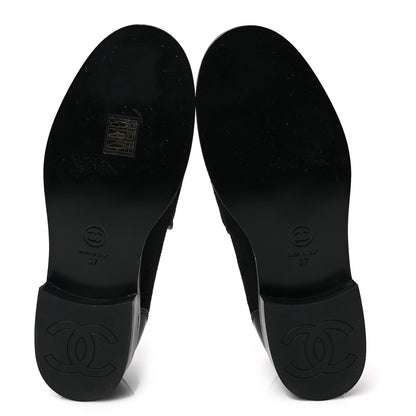 Chanel Patent Calfskin Suede Kidskin CC Mocassin Loafers 37 Black 5 of 8