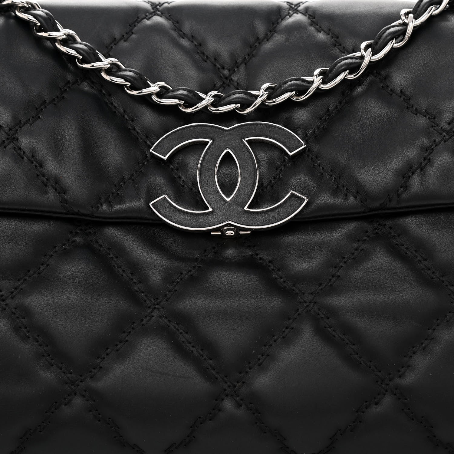 Chanel Calfskin Double Stitch Large Hamptons Flap Bag Black 8 of 11