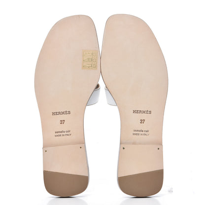 Hermes Box Calfskin Oran Sandals 37 White 5 of 9