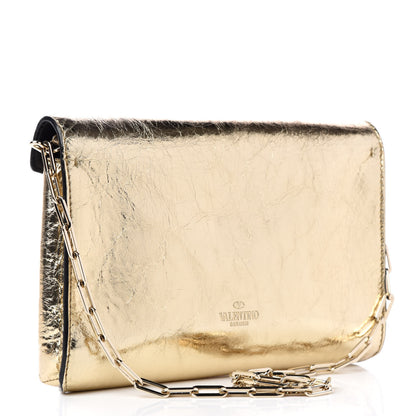 Valentino Garavani Metallic Wrinkled Lambskin V Rivet Chain Clutch Mekong 3 of 9