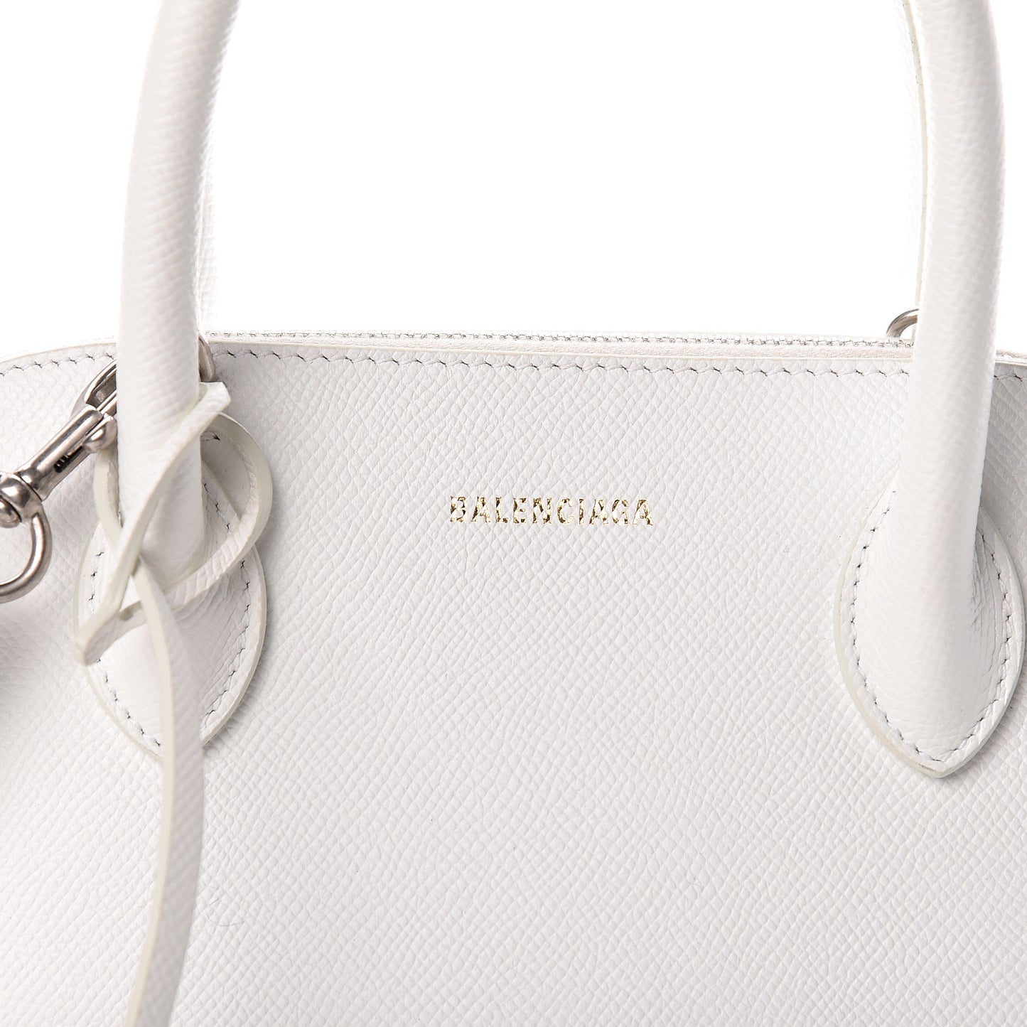 Signature Grained Calfskin Logo S Ville Top Handle Bag White