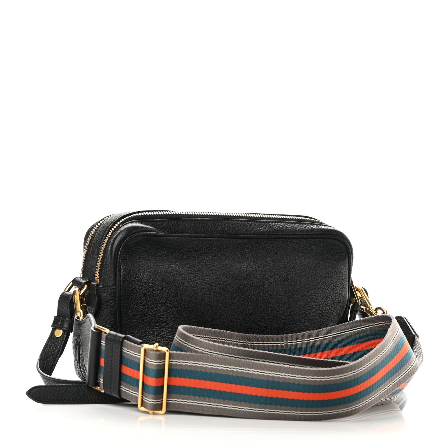 Vitello Daino Medium Double Zip Shoulder Bag Black