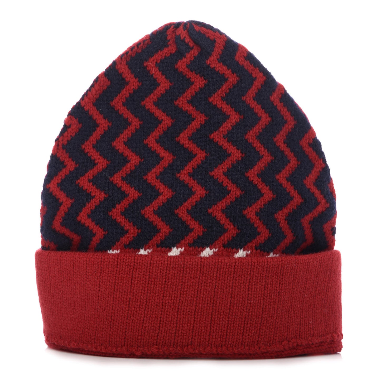 Wool Tricot Zaggede Beanie Hat M Red Blue