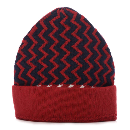 Gucci Wool Tricot Zaggede Beanie Hat M Red Blue 1 of 4