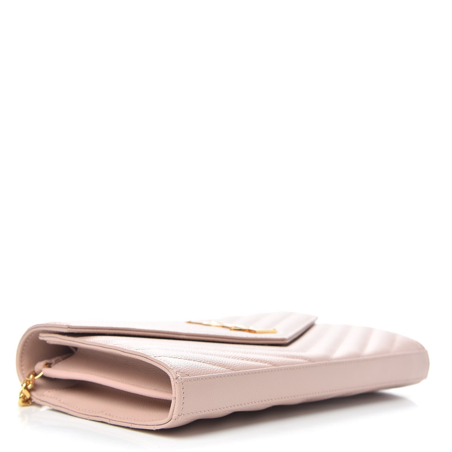 Saint Laurent Grain De Poudre Matelasse Chevron Monogram Chain Wallet Pale Pink 4 of 10