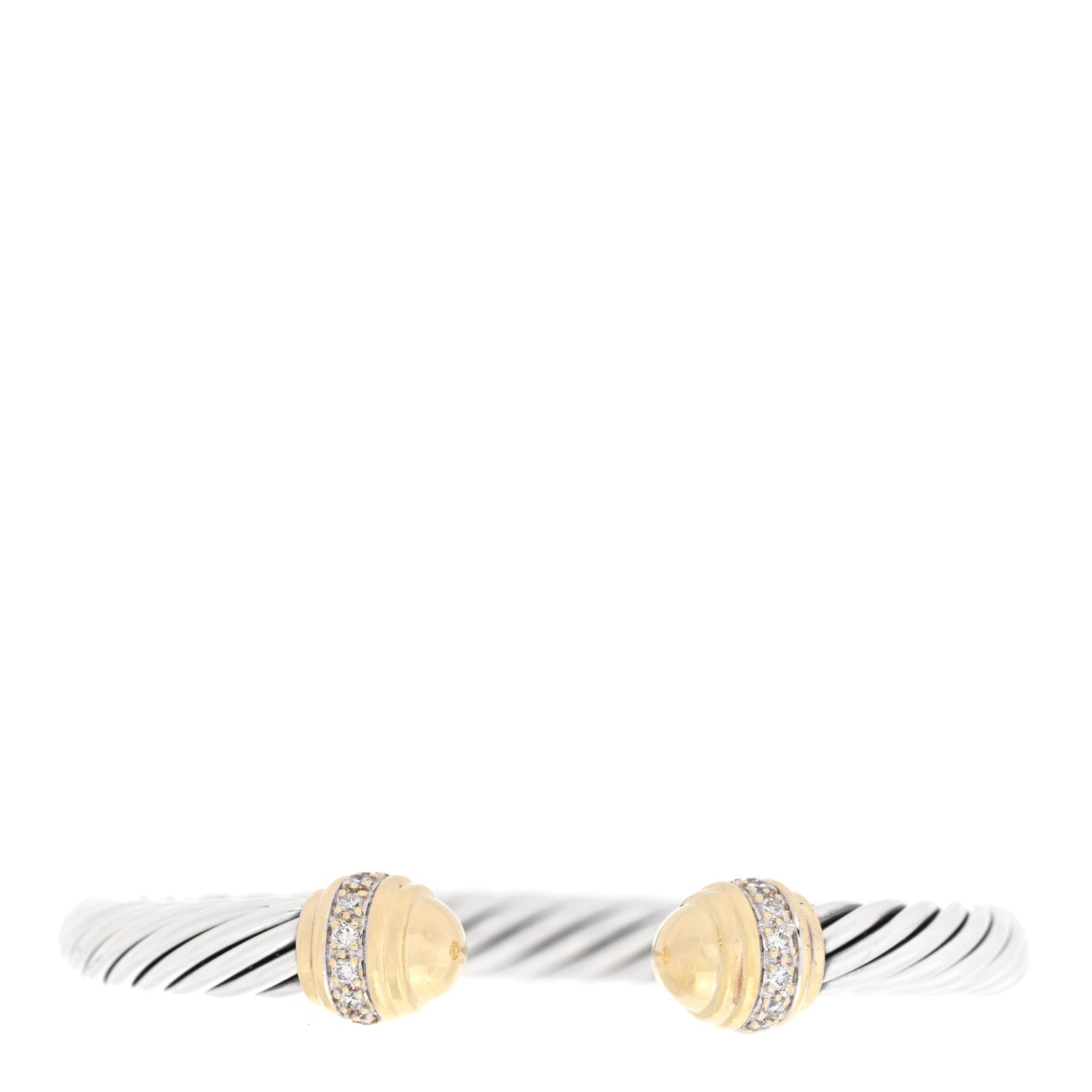 David Yurman Sterling Silver 18K Yellow Gold Diamond 7mm Cable Classics Dome Bracelet 1 of 5