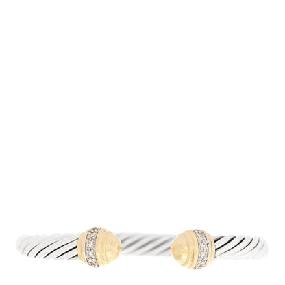 David Yurman Sterling Silver 18K Yellow Gold Diamond 7mm Cable Classics Dome Bracelet 1 of 5