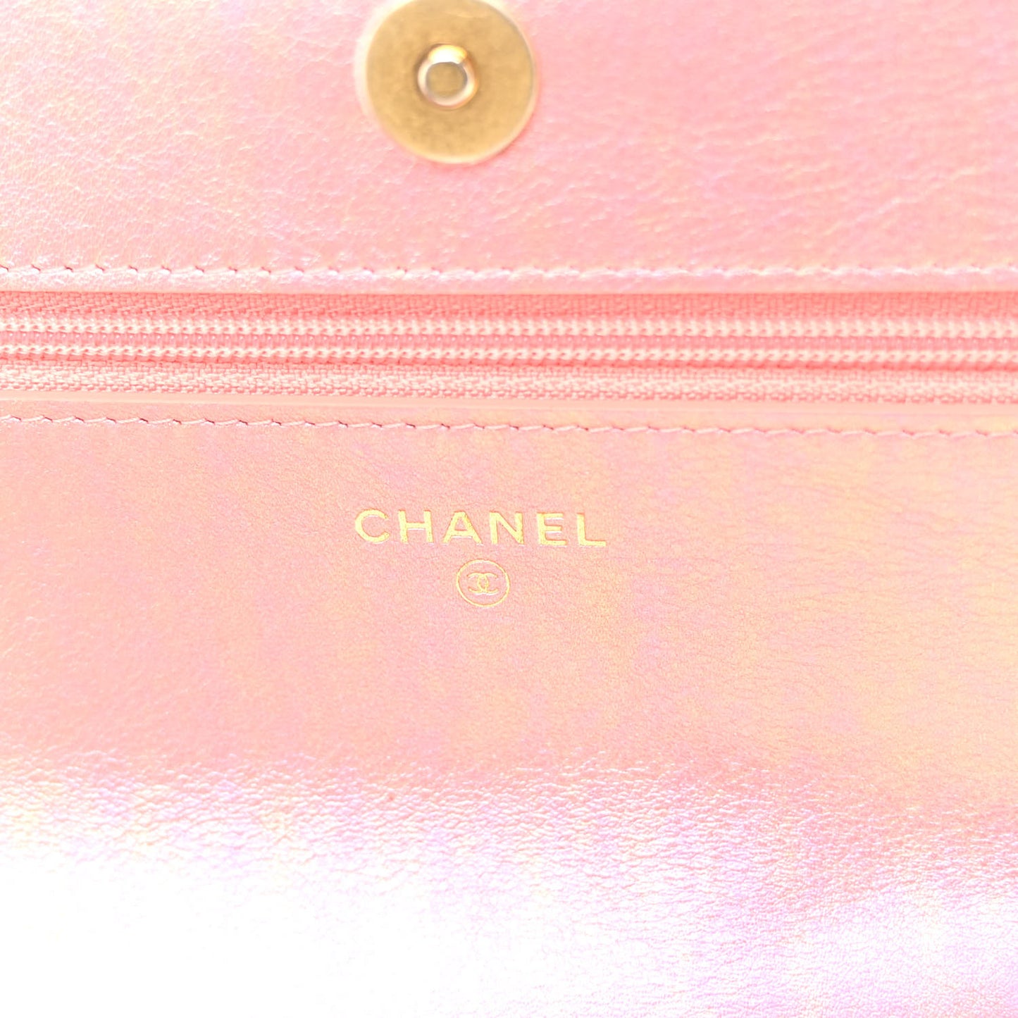Iridescent Calfskin Quilted Chanel 19 Wallet On Chain WOC Pink