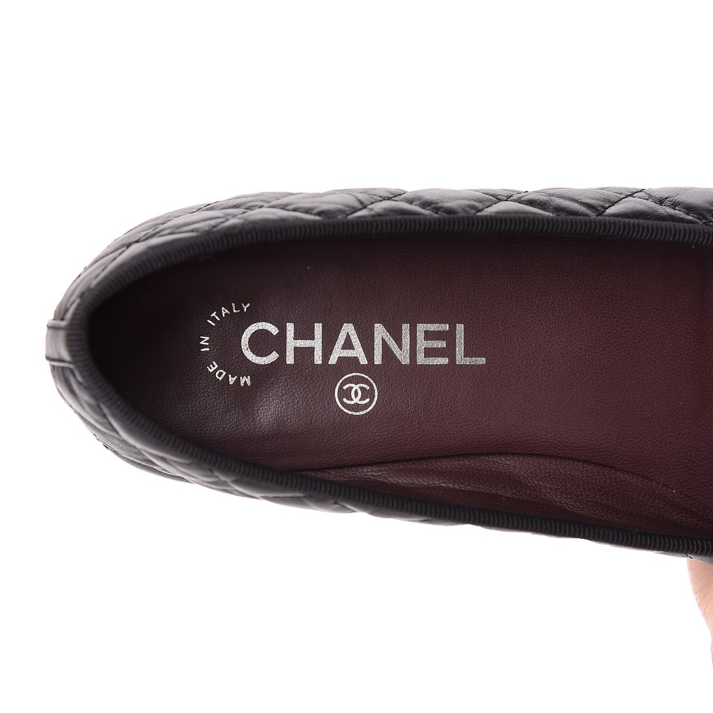 Aged Calfskin Quilted Cap Toe Ballerina Flats 39.5 Black
