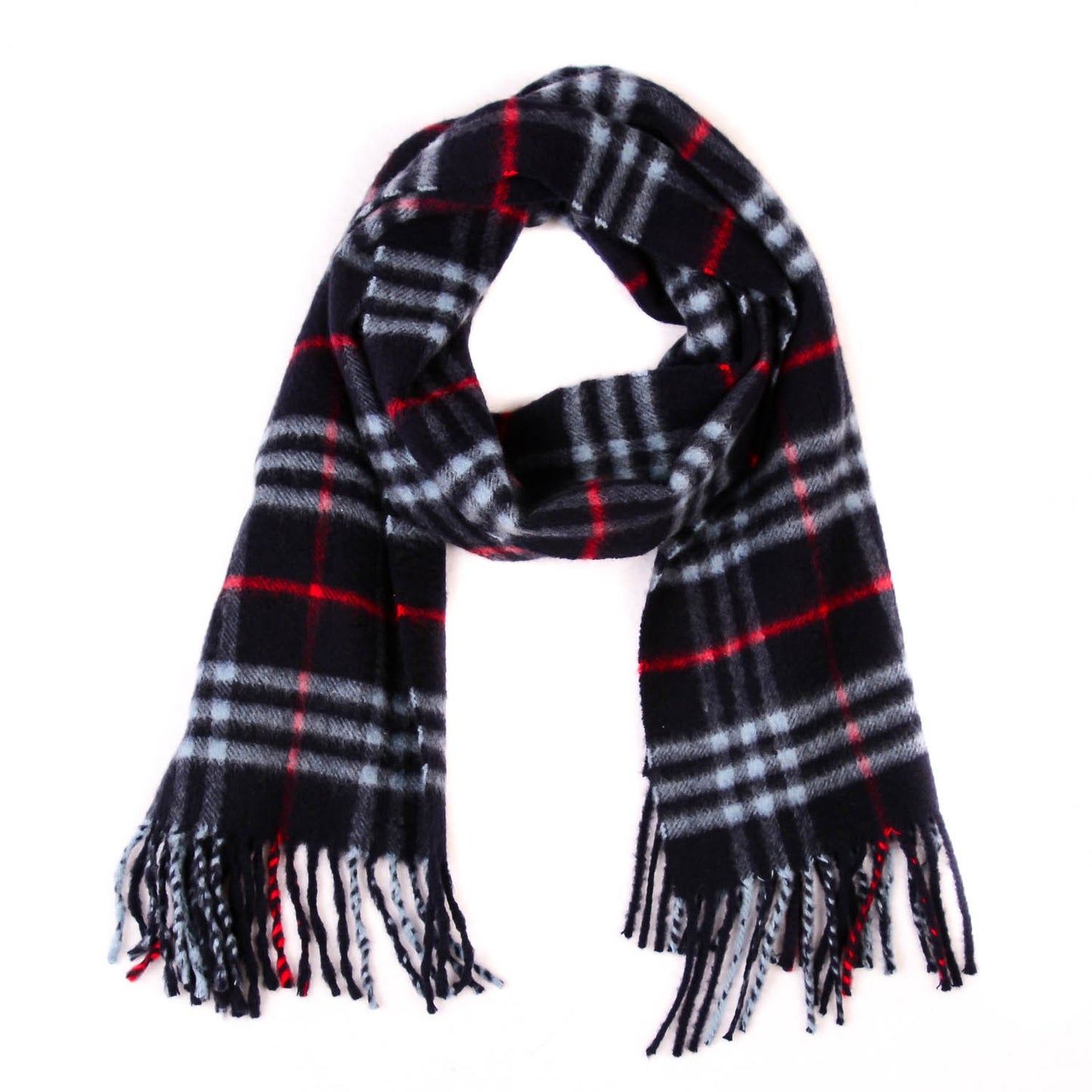 Cashmere Check Fringe Scarf Blue