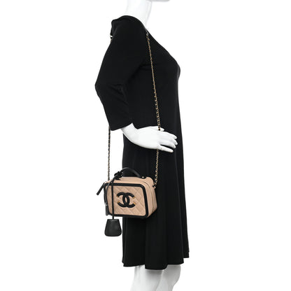 Chanel Caviar Quilted Small CC Filigree Vanity Case Beige Black 2 of 11