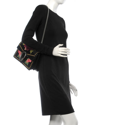 Gucci Calfskin Floral Embroidered Studded Small Dionysus Shoulder Bag Black 3 of 16