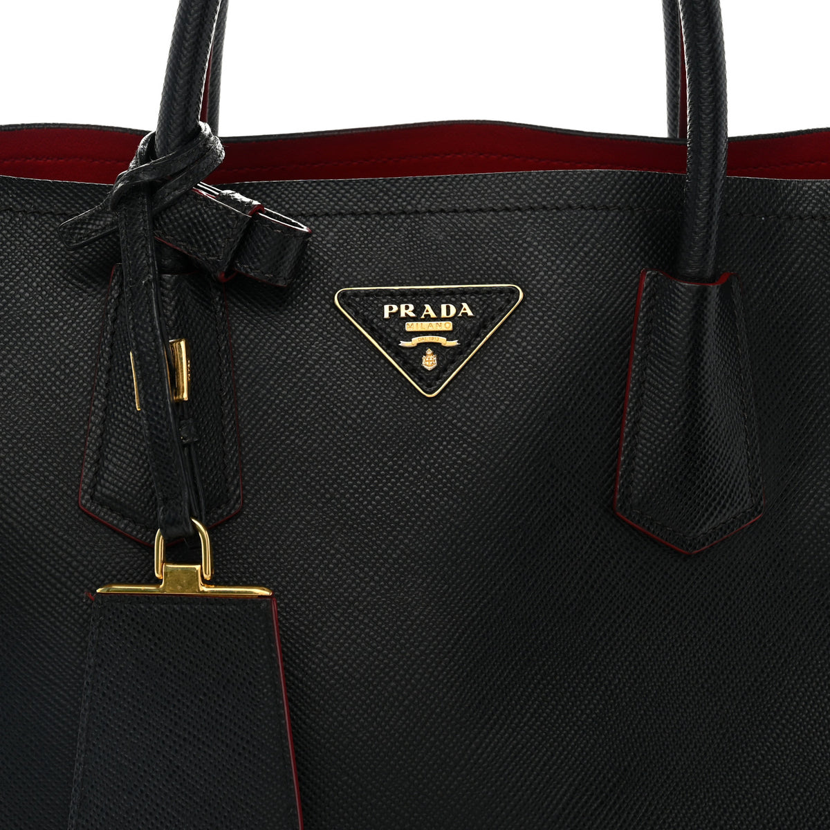 Prada Saffiano Cuir Medium Double Bag Black Fuoco 6 of 8