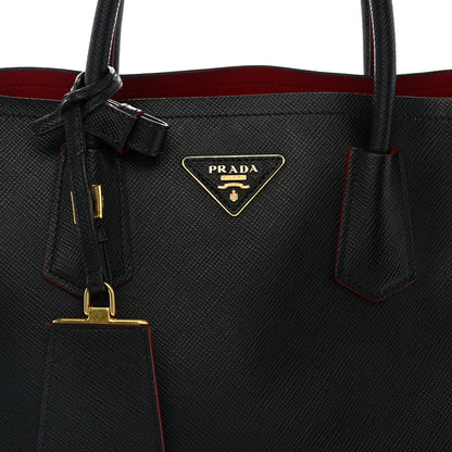 Prada Saffiano Cuir Medium Double Bag Black Fuoco 6 of 8
