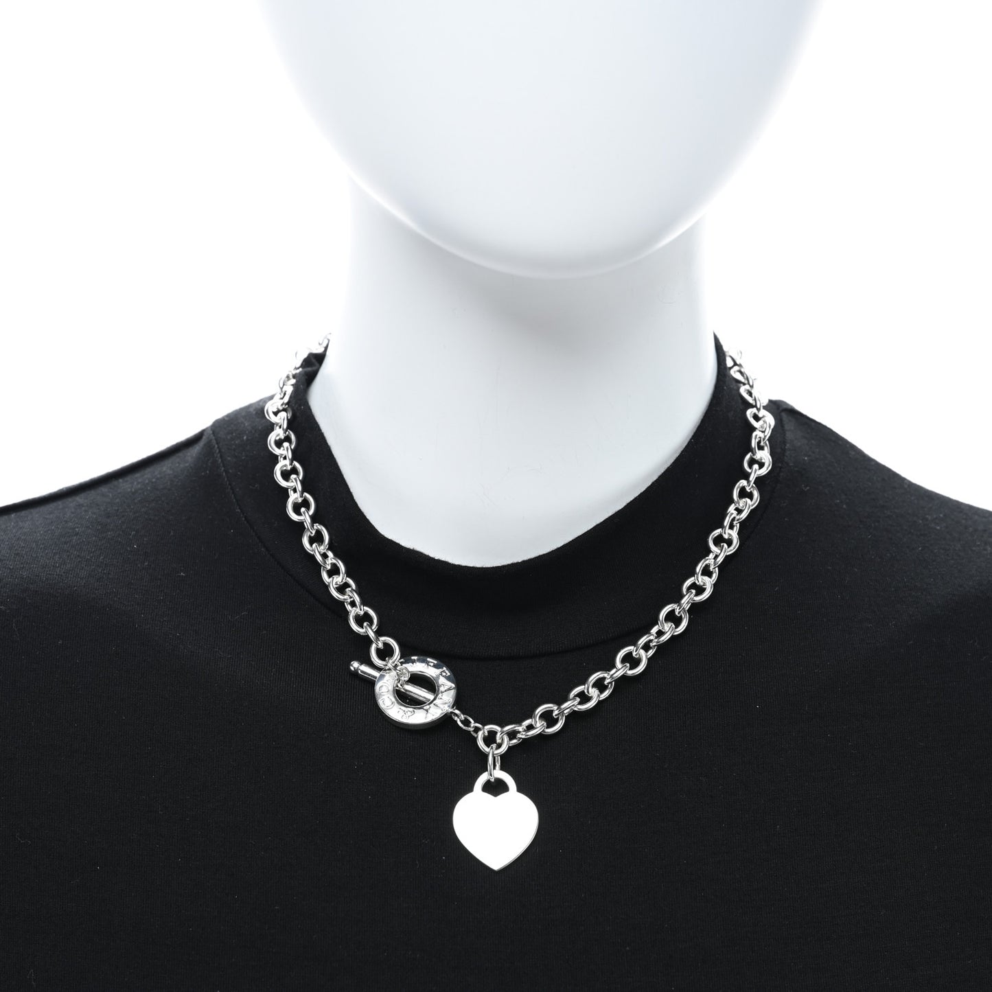 Sterling Silver Heart Tag Toggle Necklace