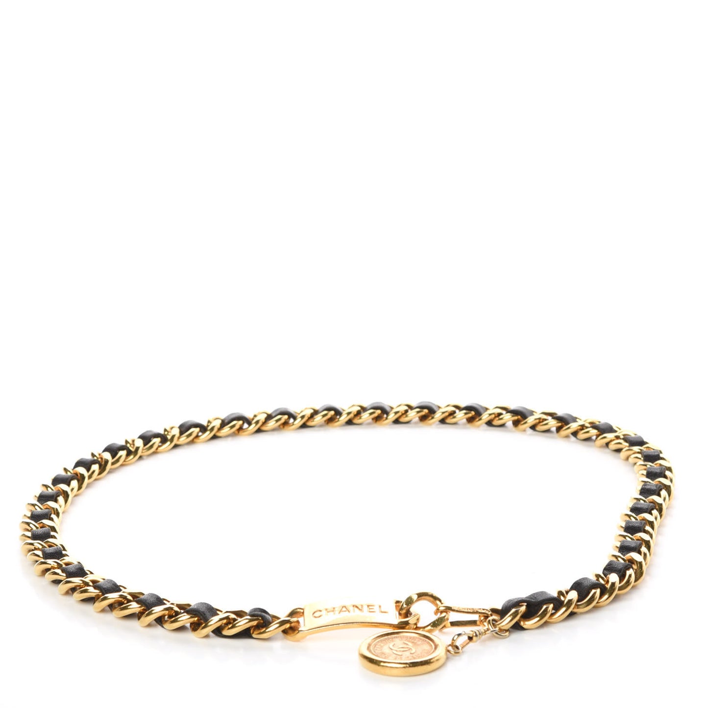 Lambskin Chain CC Medallion Belt Black Gold