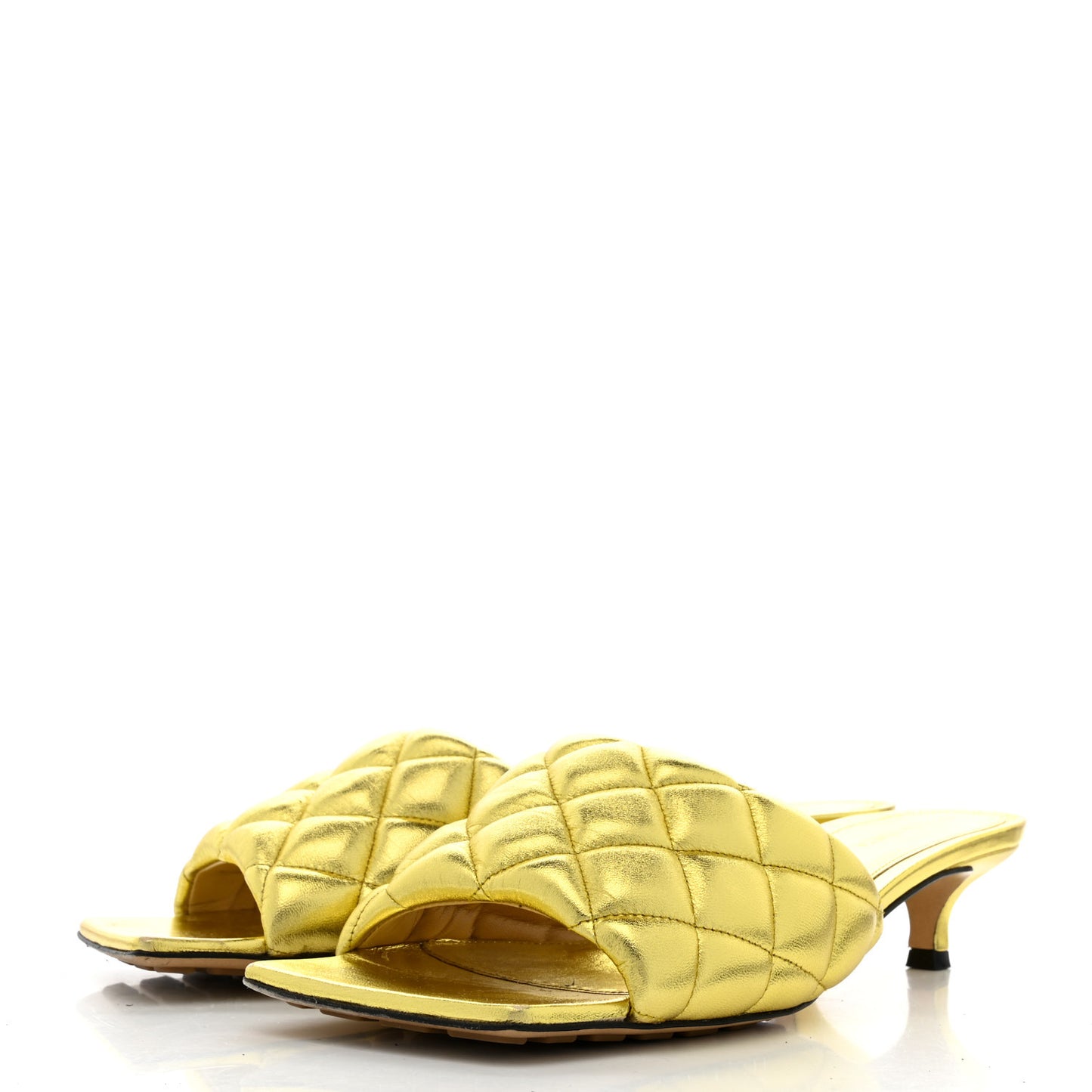 Metallic Nappa Reflection Matelasse Padded Kitten Heel Mule Sandals 39 Gold