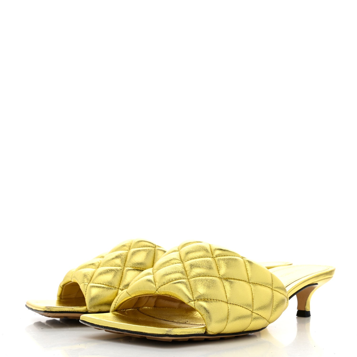 Bottega Veneta Metallic Nappa Reflection Matelasse Padded Kitten Heel Mule Sandals 39 Gold 4 of 13
