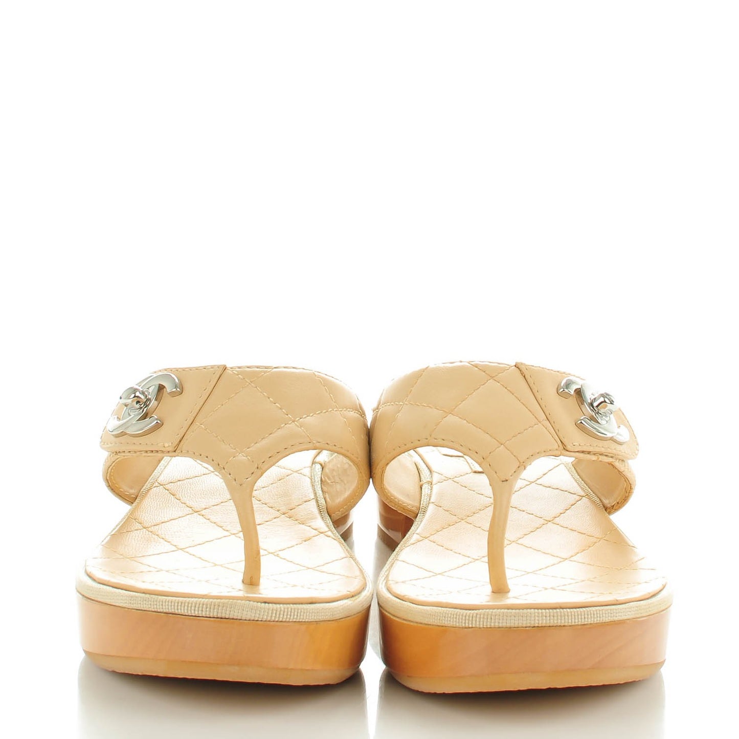 Lambskin Quilted CC Turnlock Sandals 39.5 Beige