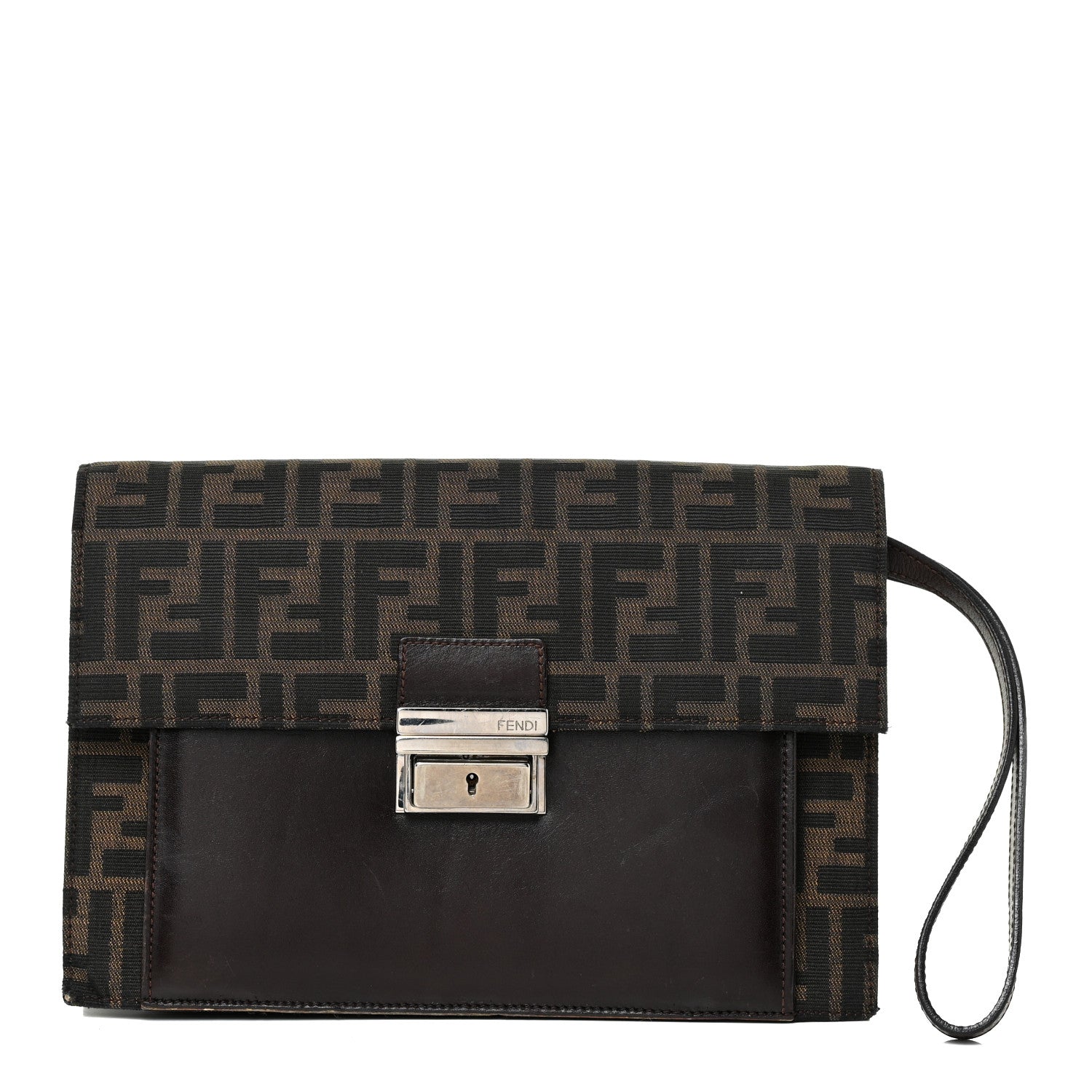 Fendi Zucca Calfskin Flap Clutch Tobacco Black 1 of 22