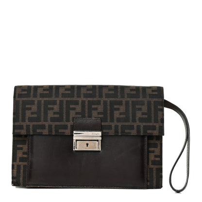 Fendi Zucca Calfskin Flap Clutch Tobacco Black 1 of 22