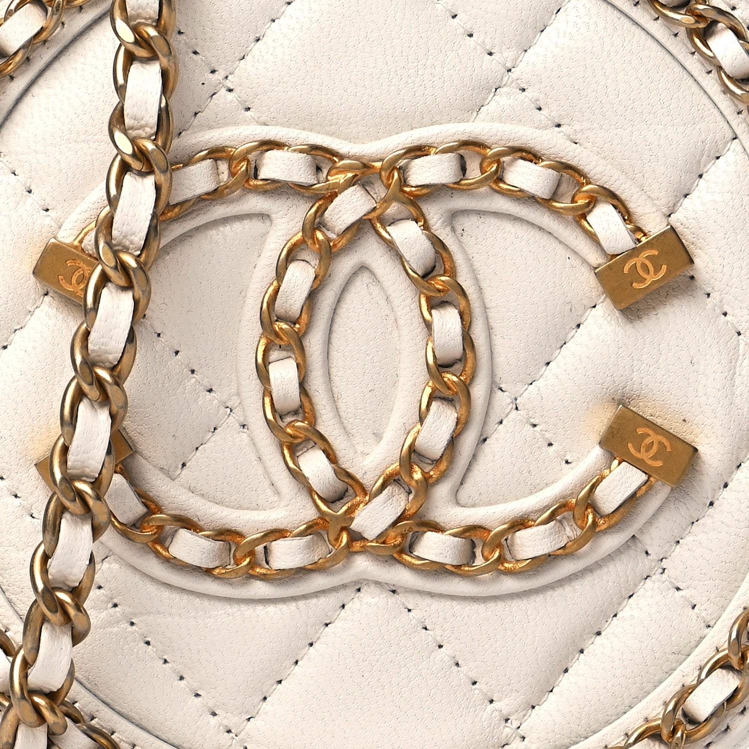Chanel Lambskin Quilted Round Filigree Chain Around Crossbody White 7 of 10