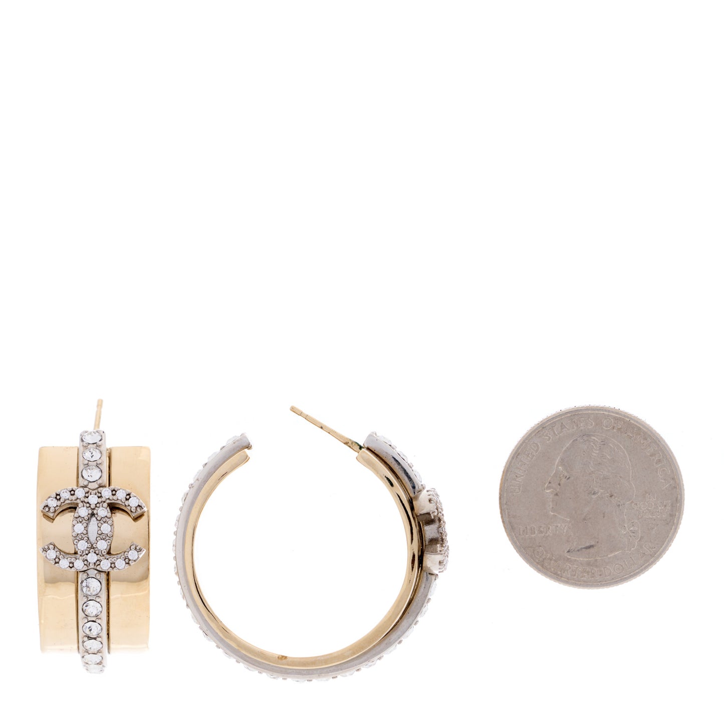 Metal Crystal CC Hoop Earrings Gold Silver