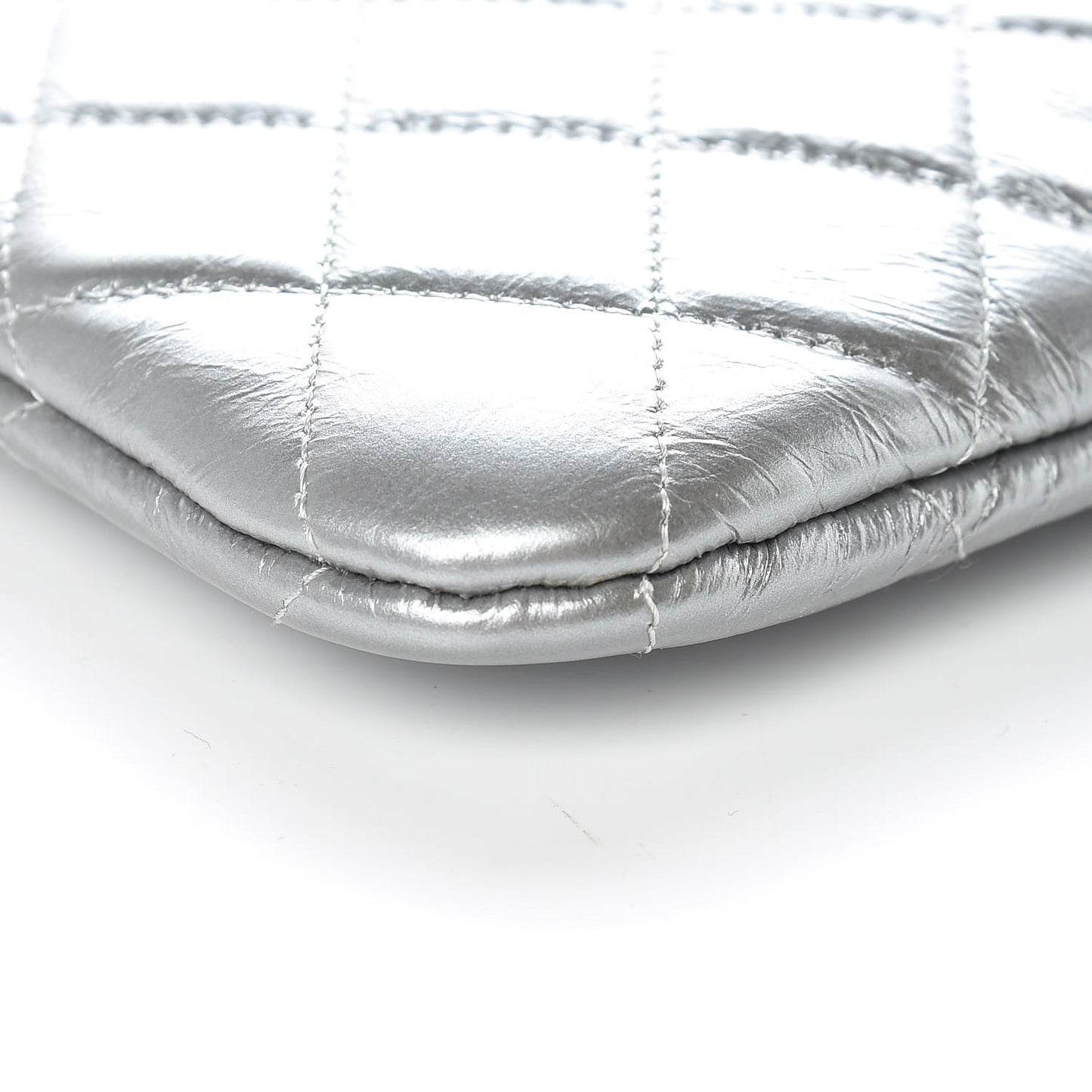 Calfskin Quilted Large Boy Chain Around Cosmetic Case Silver