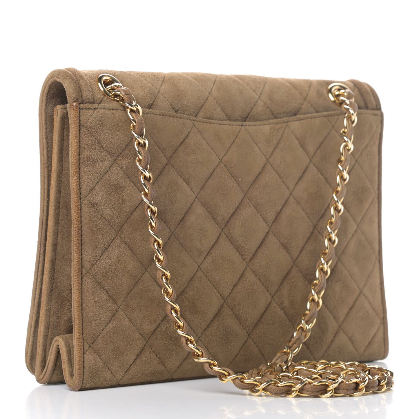 Suede Quilted CC Small Single Flap Beige