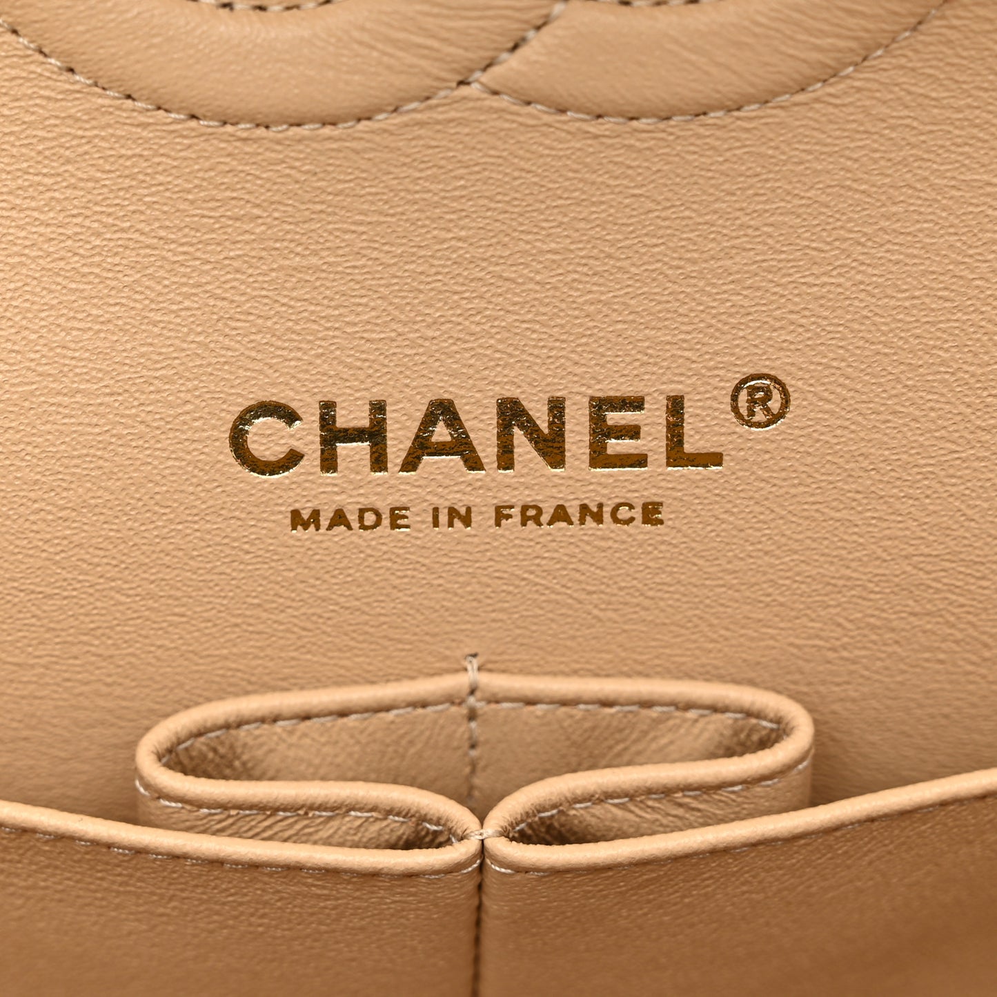 Lambskin Quilted Medium Double Flap Beige