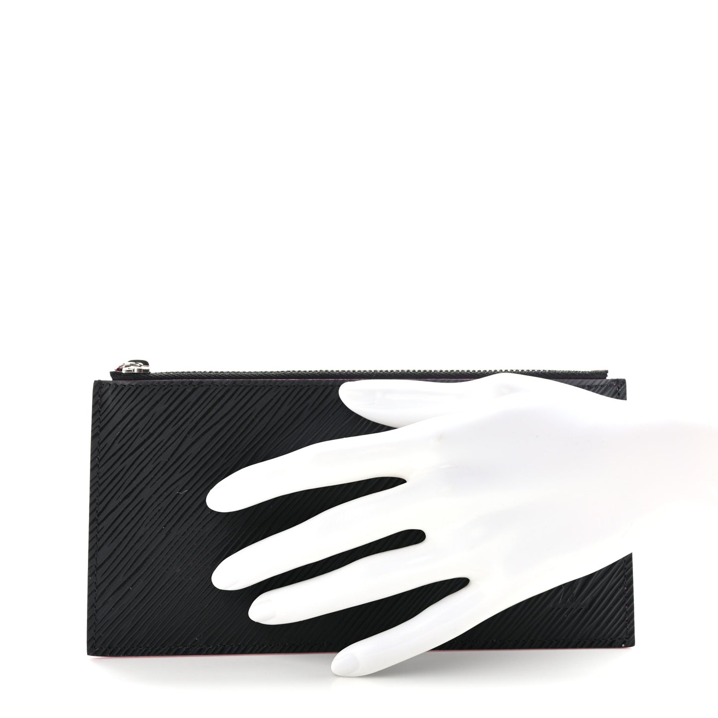 Epi Felicie Chain Wallet Zippered Insert Black Hot Pink